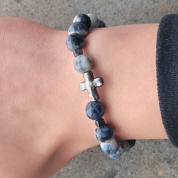 Other - Agate Stone Bead Cross Prayer Bracelet